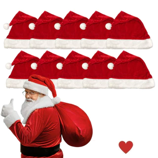 Kit 10 Toucas Gorros de Natal 38x28cm Veludo Vermelho Natalino Adulto Unissex p/ Papai Noel Carnaval Festa a Fantasia