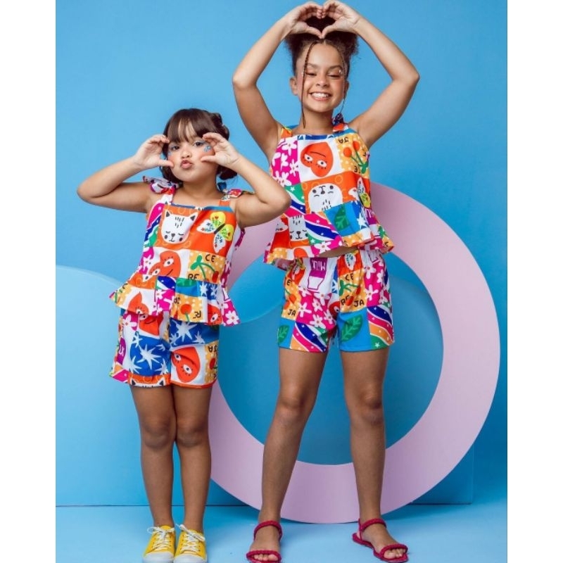 Conjunto Infantil Verão Menina Shorts Blusa Roupa Juvenil