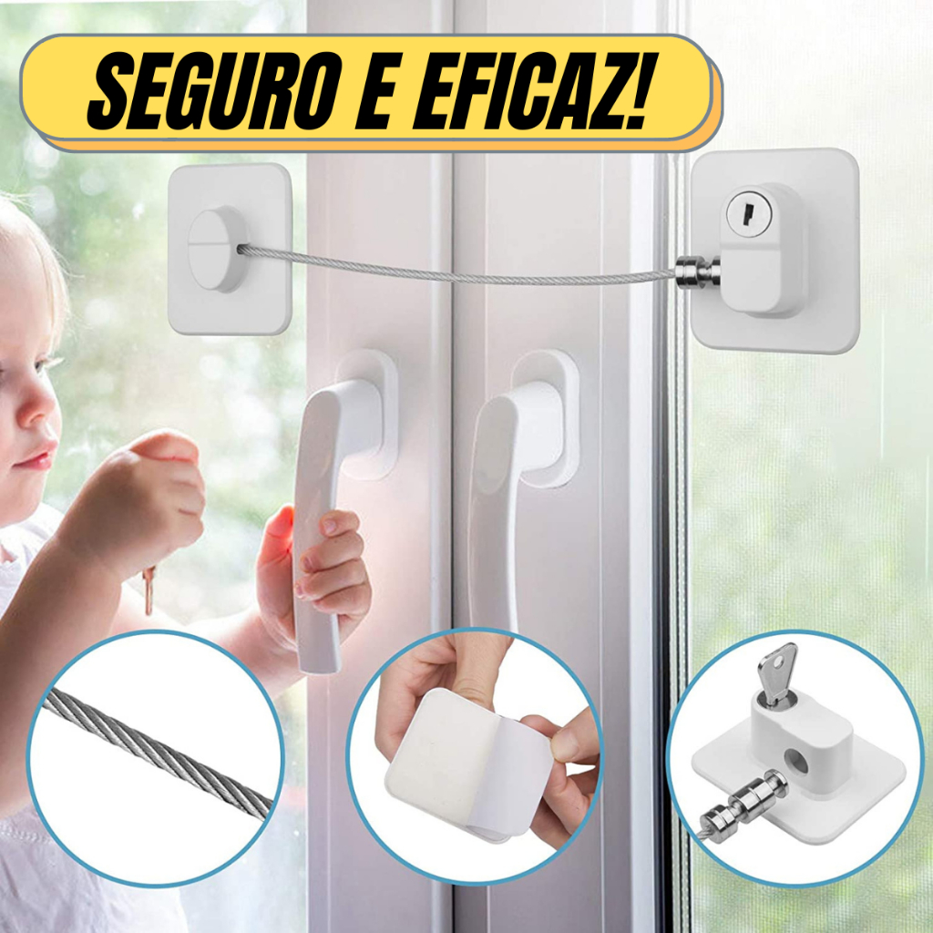 Trava Tranca para Geladeira Freezer Porta Janela Gaveta Não Precisa Furar Com Chave Cabo Aço