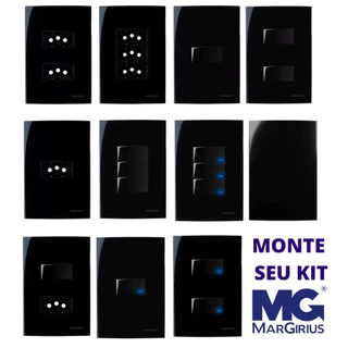 Tomada Interruptor Preto Sleek Ebony Linha Completa Margirius