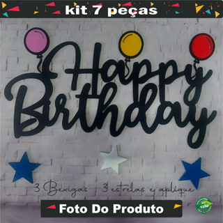 Painel Decorativo Happy Birthday Feliz Aniversário Frase Mdf COLORIDO