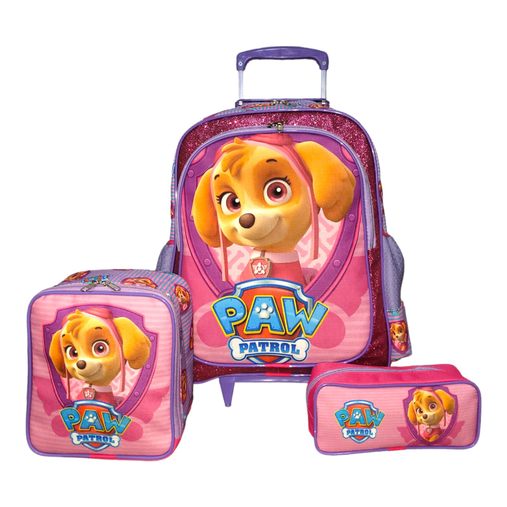 Kit Mochila Escolar De Rodinhas Infantil Skye Brilhos Tam G Patrulha Canina