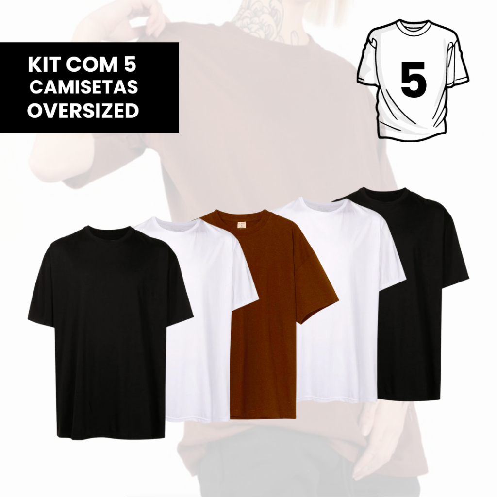 Kit 5 Camisetas Oversized Streetwear Skastista Unissex
