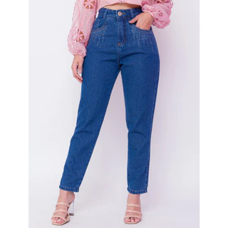 Calça jeans com strass