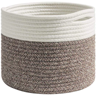 Cesto Organizador em Corda de Algodão 100% Natural - Diâmetro 30cm - Cor Marrom e Offwhite
