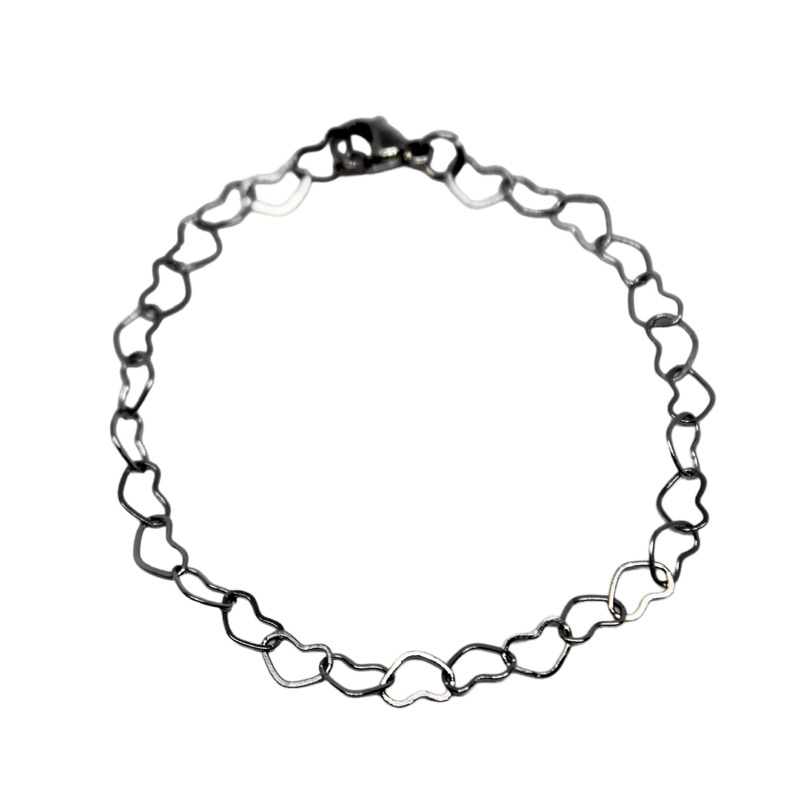 Pulseira Corações Vazados 3m de Aço Inoxidável Delicada 18cm