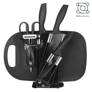 Kit 7 Peças Conjunto de Faca Carne Cutelo Legumes Aço Carbono Descascador Tesoura Tabua Profissional