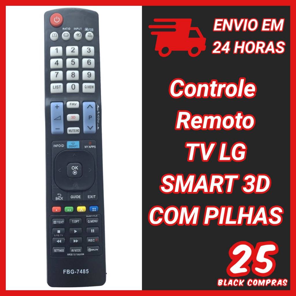 7485 CONTROLE REMOTO TV LG SMART 3D (COM PILHAS)