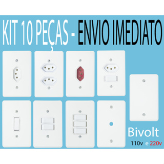 10 Tomadas kit 10A 20A SIMPLES BRANCA TOC COMPLETA COM PLACA E PARAFUSO BRANCA 4X2 2X4 10 20 AMPERES Tomadas femea