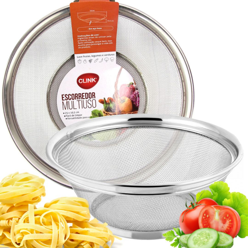 Escorredor Multiuso Alimentos Arroz Macarrão Salada Legumes Verduras Peneira Grande 28cm