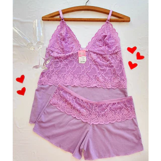 Short Dool Baby Dool Ribanna com renda pijama Aninha