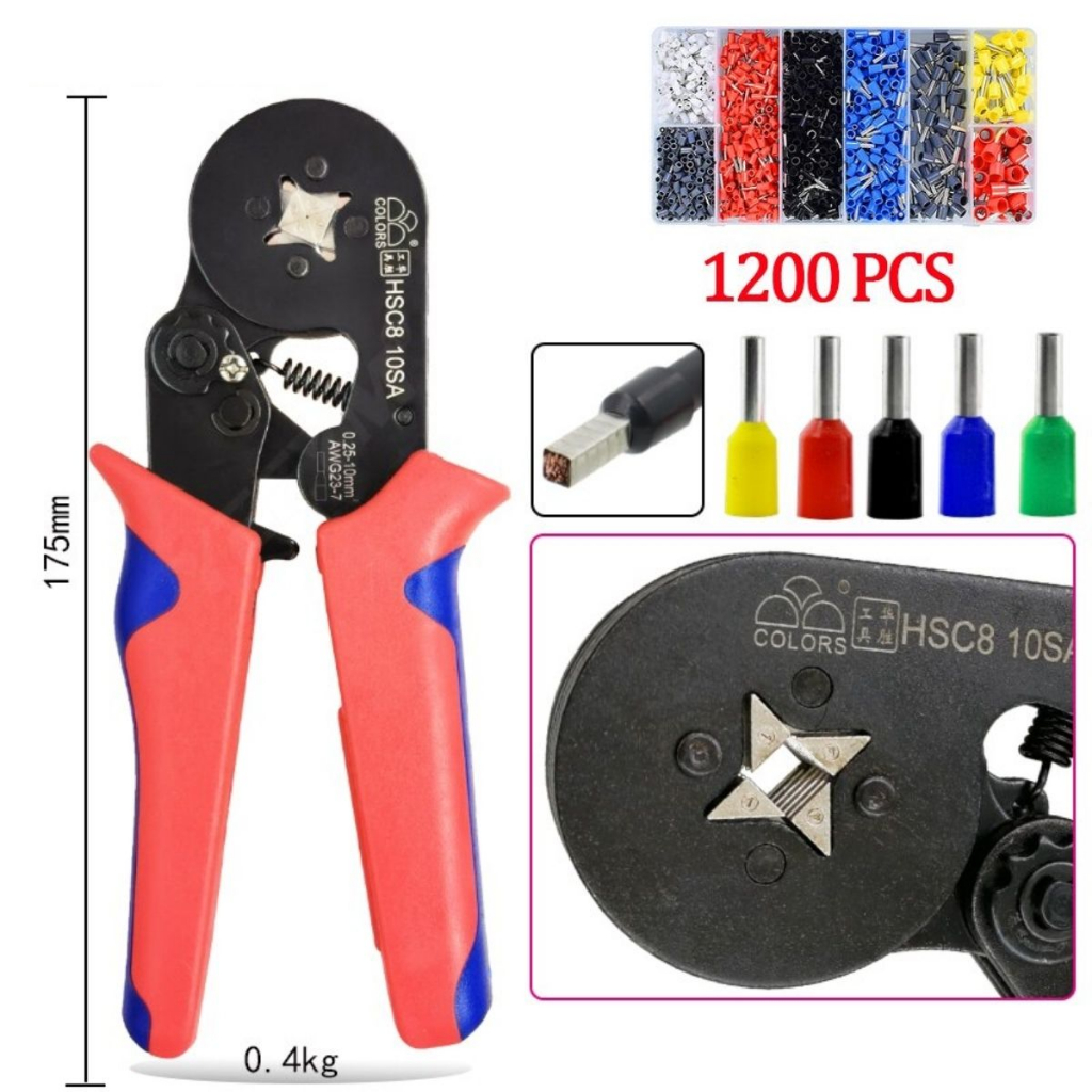 Alicate prensa terminal tubular crimpar ilhos 0,25 Até 10mm² 1200peças - PREMIUM