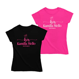 2x Camisas Nail designer Manicure Pedicure Camisa profissão Rosa pink e Preta Baby Look Feminina