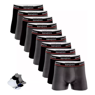 Kit 10 Cuecas Boxer Masculina Sandrini Adulto Box + 6 Meias Promoção