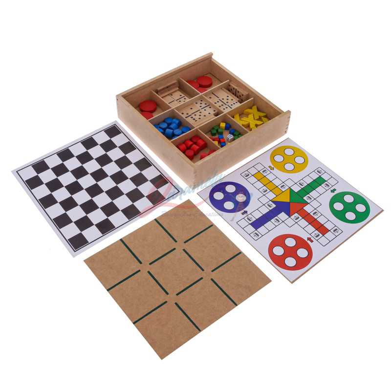 Conjunto Jogos 5x1 - Dama Trilha Jogo Da Velha Xadrez Ludo