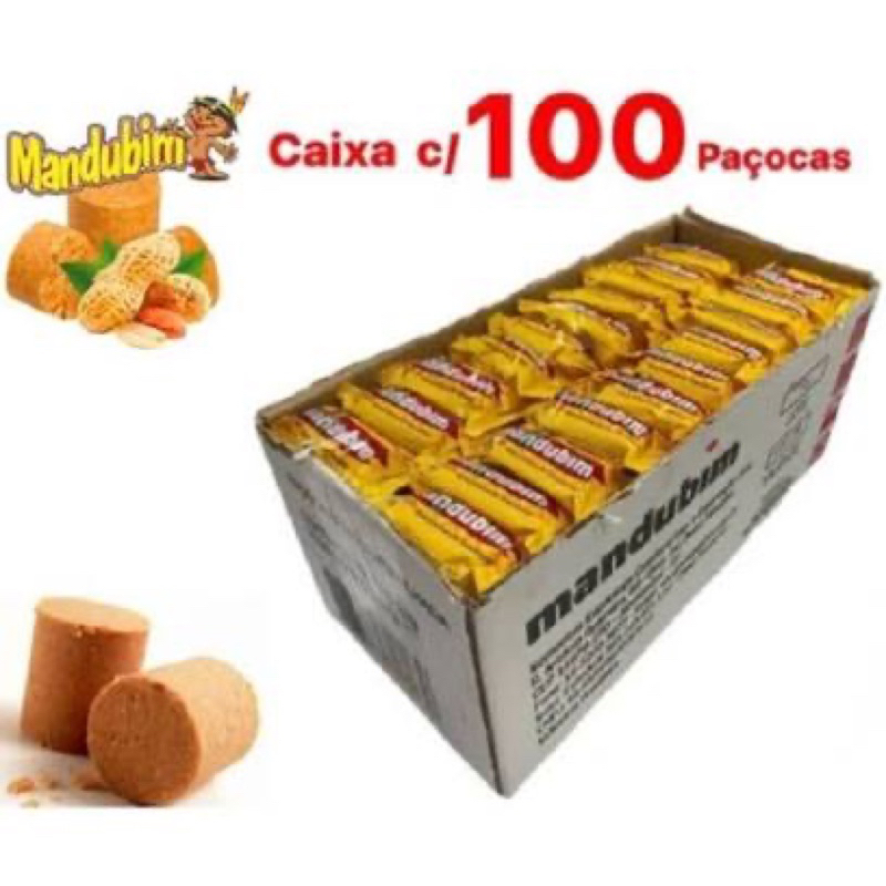Caixa C/ 100 Paçocas Rolha 15g Mandubim - PREÇO ATACADO - R$.0,32 cada