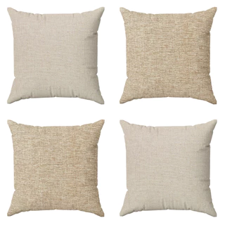 Kit 4 Capas De Almofadas 45x45 Decorativas Bege Cru Luxo Para Sofá E Cama C/ Zíper