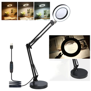 Lupa com 64 LEDs Luz de Mesa Ampliação 8X 10 Níveis Brilho Ajustável Regulável 3 Cores Beleza