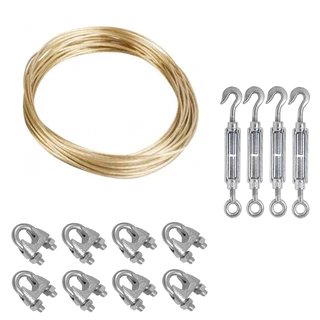Kit Varal Cabo Aço Encapado De 4mm 20mt C/ 4 Esticadores 1/4 E 8 Clips 3/16