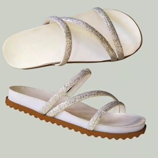 Sandália Papete Birken Feminina 3 Tiras Com Brilho Glitter Antiderrapante Confortável Chinelo Rasteirinha Tendência