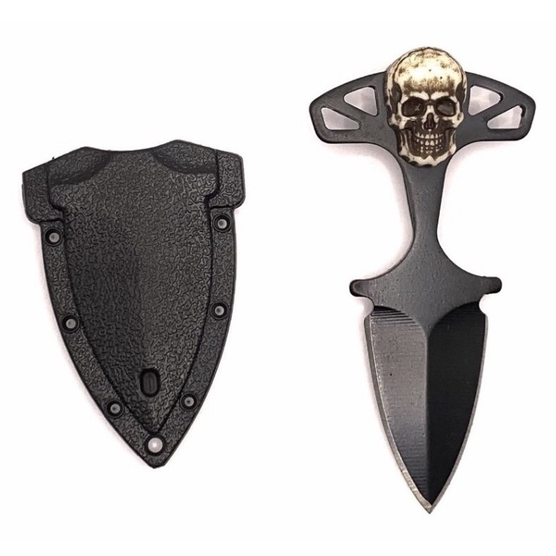 Mini Faca Push Dagger Caveira com Bainha e Corrente de Pescoço