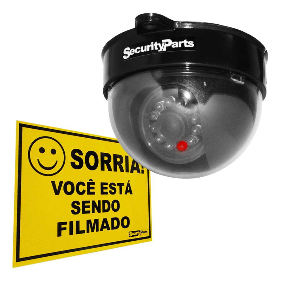 Câmera falsa Dome com led bivolt 110/220v p/segurança residência e comércio (preta) - nao acompanha a placa