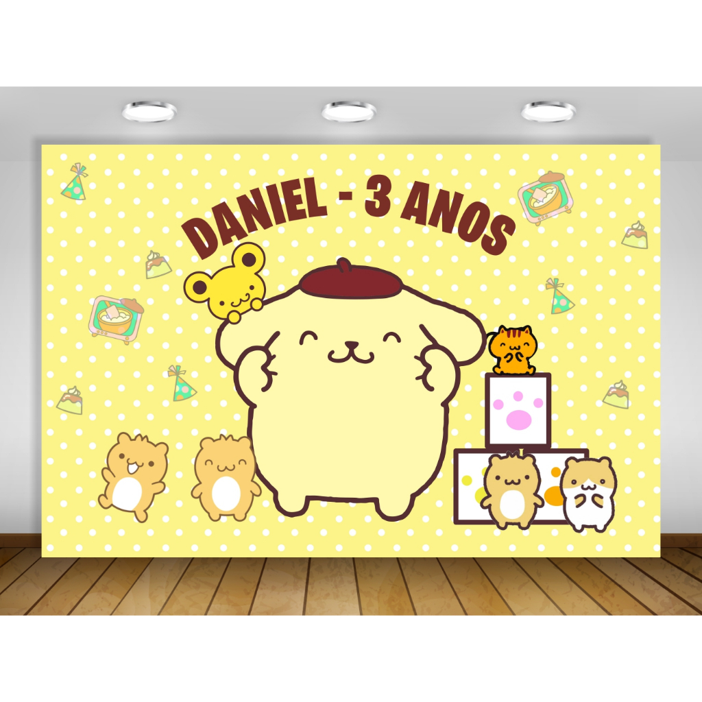 Painel de festa Pompompurin Decoração infantil Hello Kitty pom pom purin