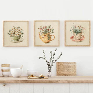 Quadros Decorativos Xícaras Bule Vintage Aquarela
