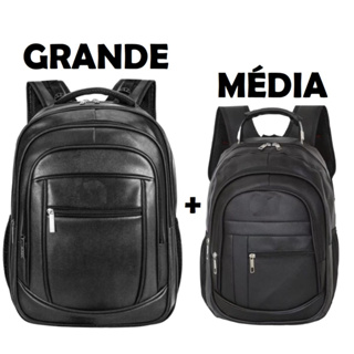 Kit 02 Mochilas Bolsa de Couro Média e Grande Unissex Trabalho Viagem