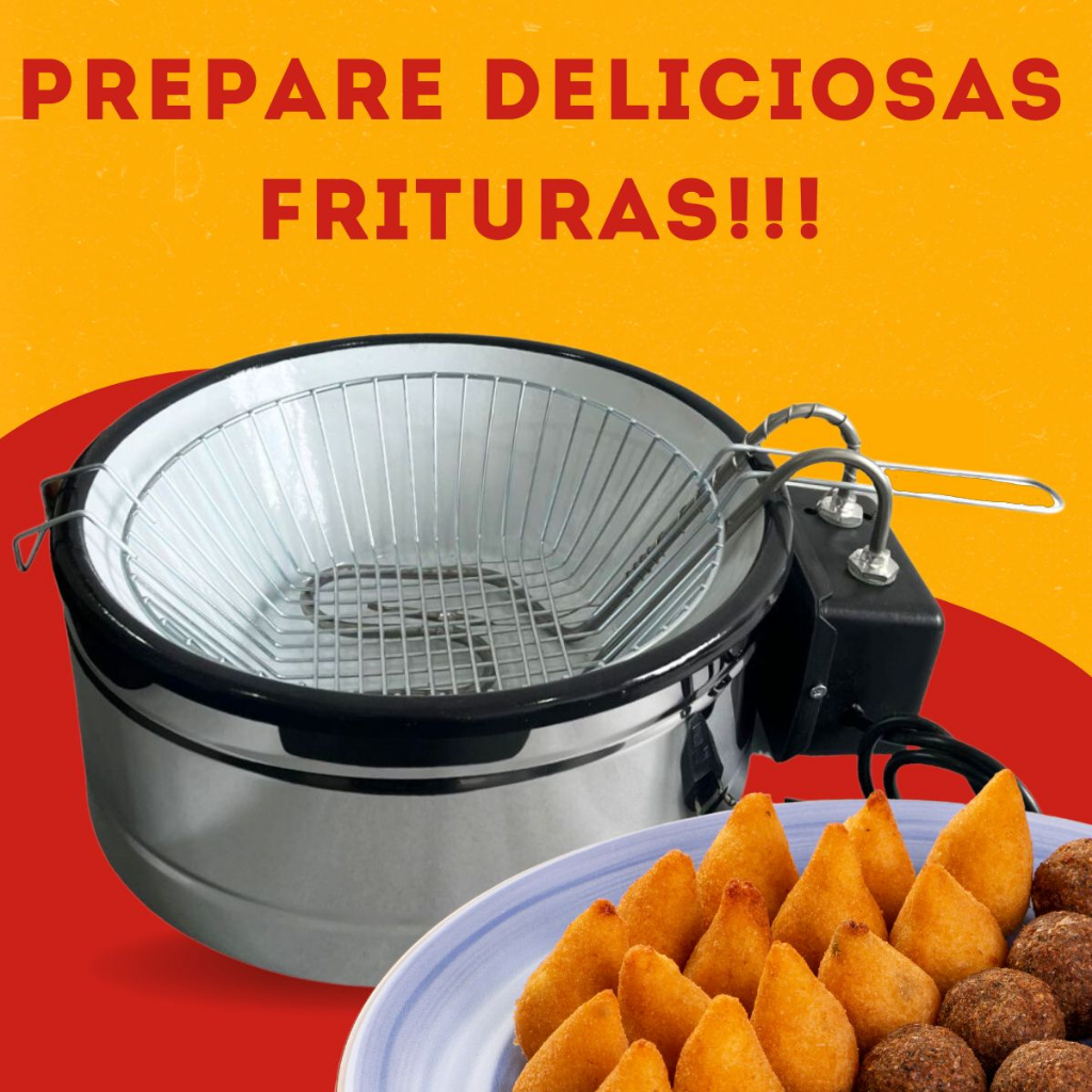 Fritadeira elétrica tacho esmaltado 3L base em Inox 1500W 11