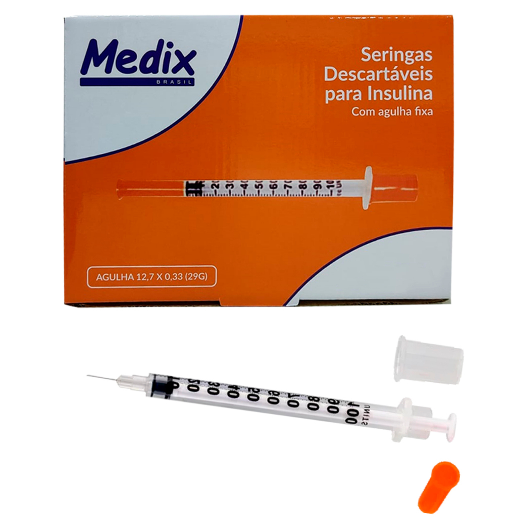 Seringa De Insulina 1ml C/agulha Fixa 12,7 X 0,33 29g - 50 Und