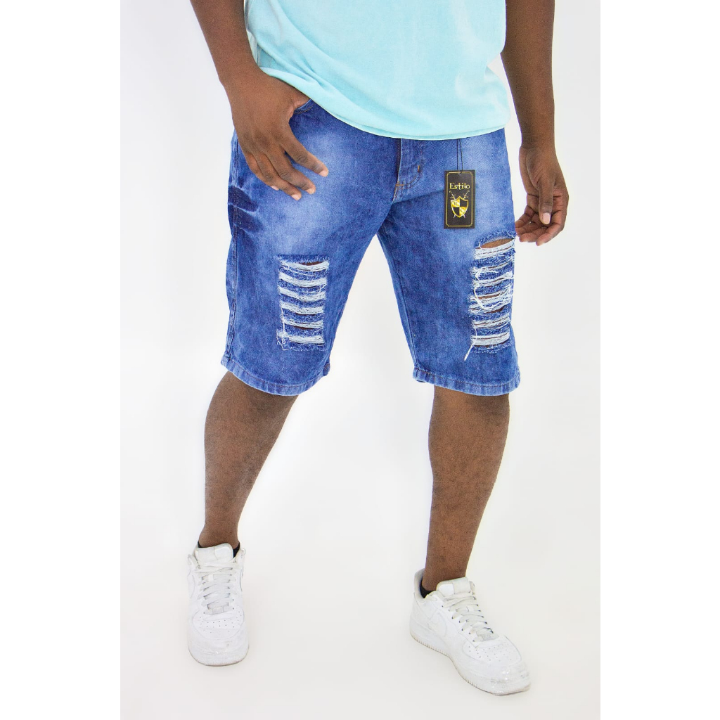 Bermudas Rasgadas Destroyed Masculina Jeans Preta Branca Shopee Brasil