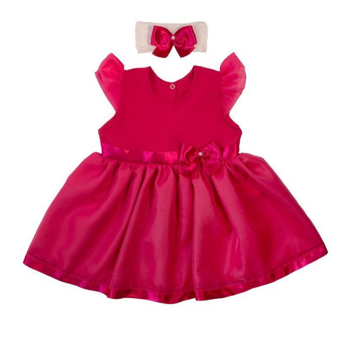 Vestido de Bebê com Tiara 100% Algodão Princesa Vermelho - Mundo