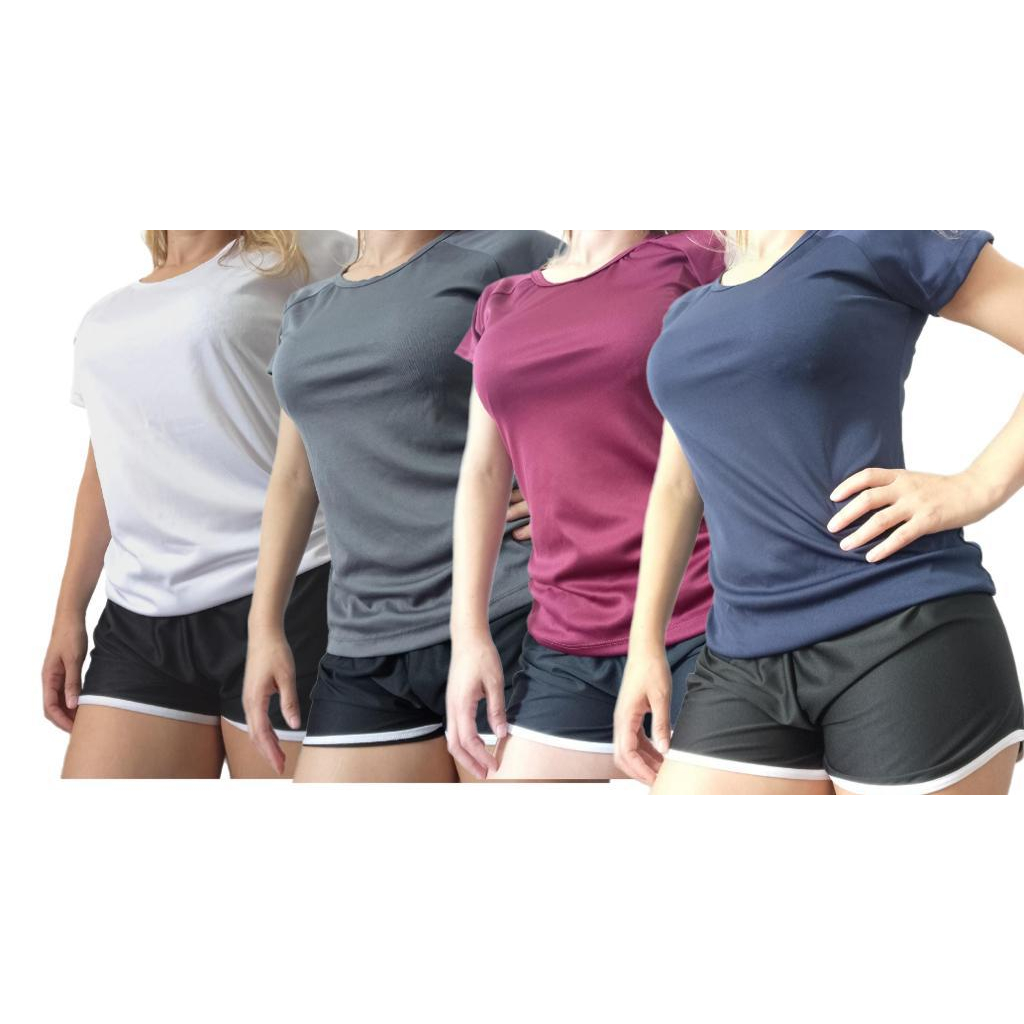 KIT COM 5 BABY LOOK DRY FIT ESPORTIVA FEMININA