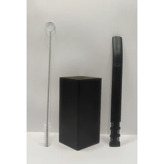 Kit Tereré: Copo Cuia quadrado INOX PRETO 250ml + Bomba V6 TELADA Premium e Escovinha de Limpeza
