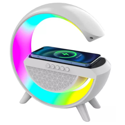 Caixa Som Luminária G Speaker Carregador Por Indução Led Rgb
