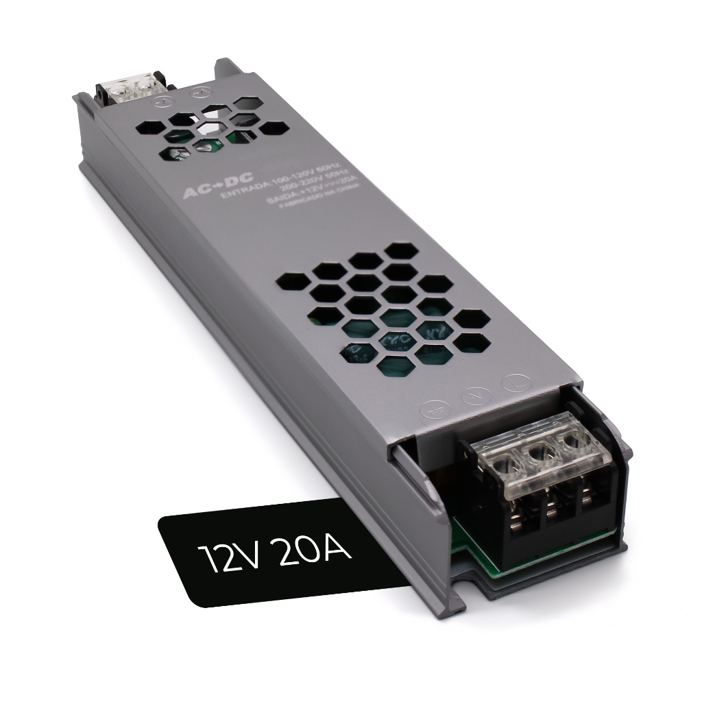 Fonte Chaveada Capa Preta Cftv 250w 12v 20a P/ Fita Led Som Automotivo
