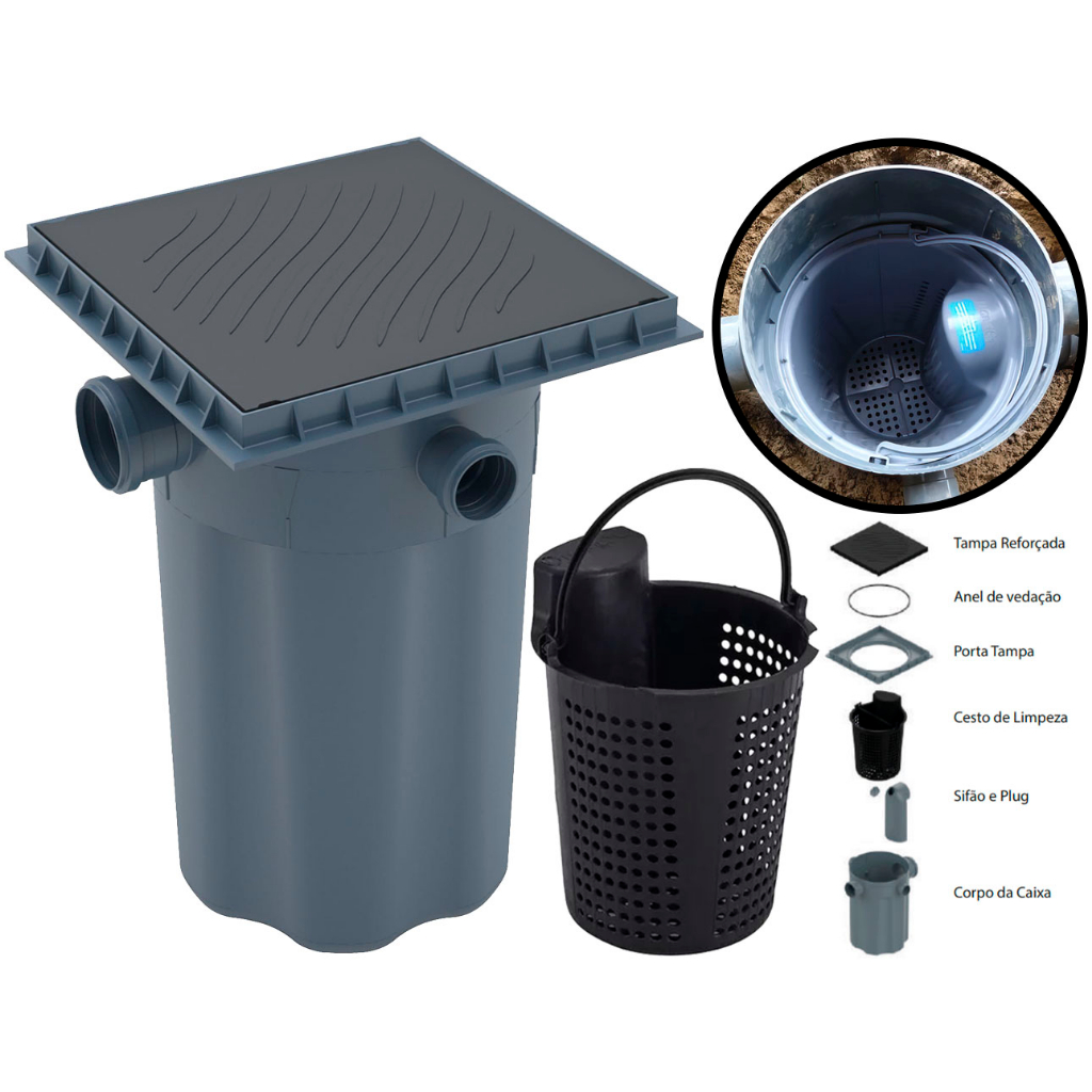 Caixa De Gordura Pvc Com Cesto Tampa Tigre 100mm Tratamento De Efluentes