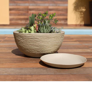 Vaso Decorativo em Polietileno para Planta Bacia Mini c Prato Coletor 26x13