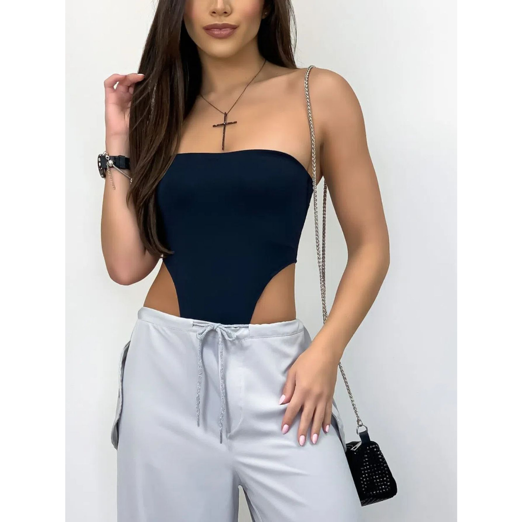 Body Cavado Gola Alta Com Bojo Moda Feminino - Escorrega o Preço