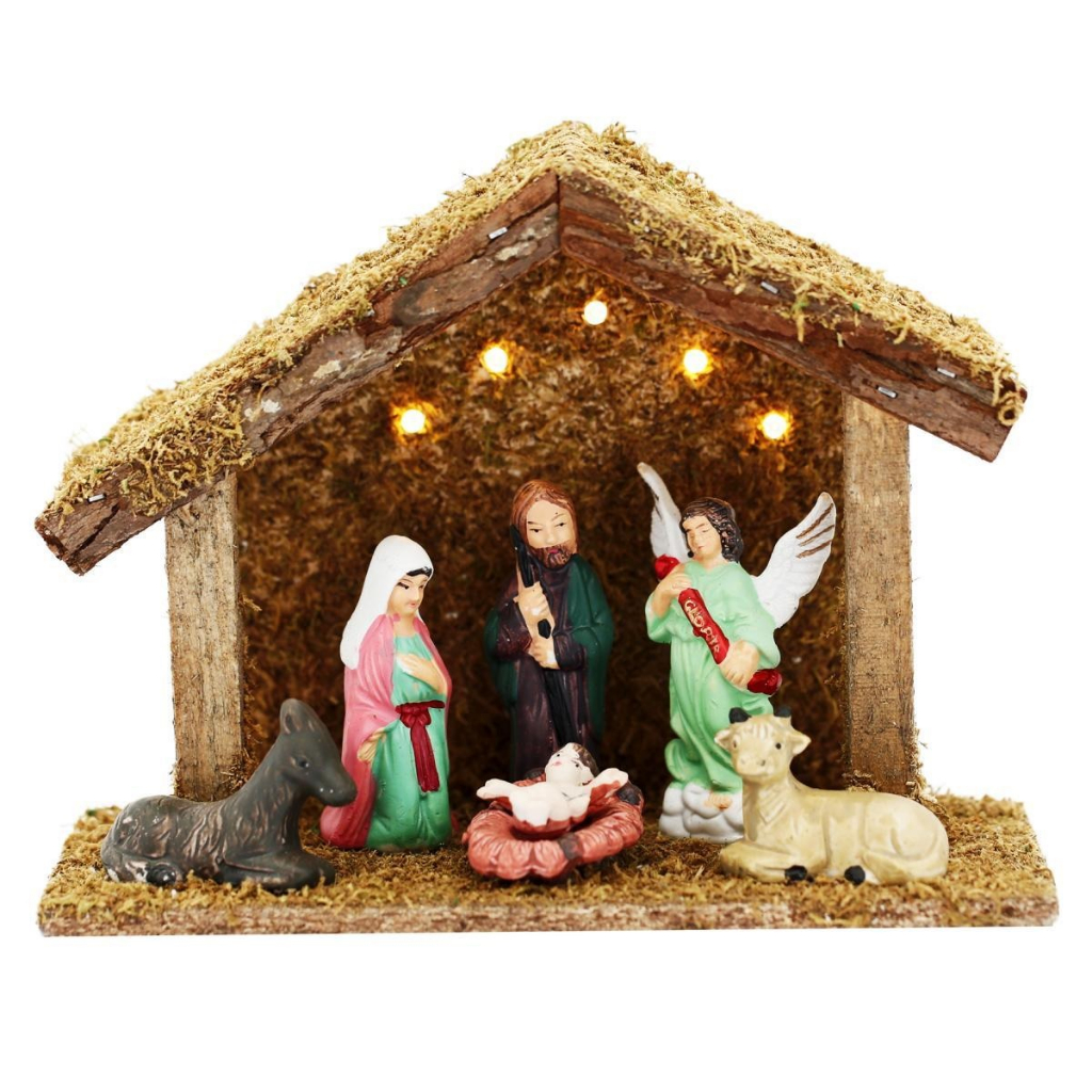 Presépio Porcelana Iluminado 5led 6fig E Casa 23cm Magizi