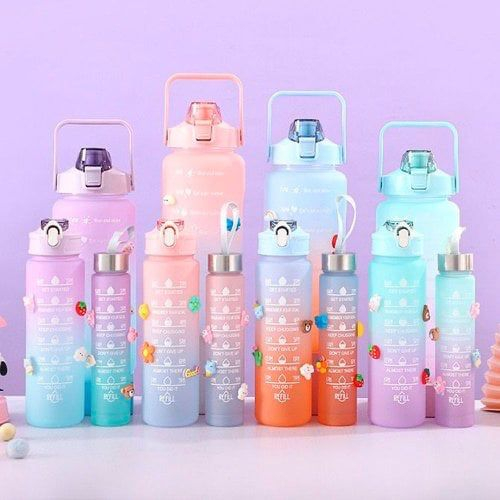 Garrafinhas De Agua motivacionas Coloridas Com 3 Tamanhos | Shopee Brasil
