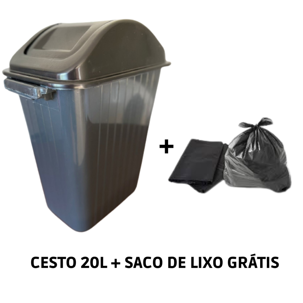 Cesto Lixeira organizador para cozinha com Tampa Vai e Vem Basculante Banheiro - Cesto para Casa - 20 Litros + Saco de Lixo - Cores