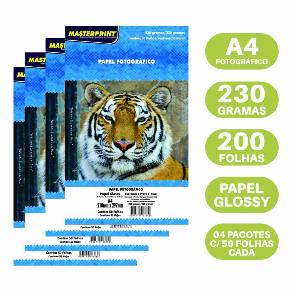 Papel Fotográfico Glossy 230gr A4 Kit 200 Folhas Papel Foto Qualidade ...