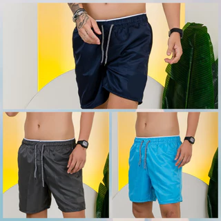 Kit 3 Shorts Bermudas Masculina Tactel Mauricinho Surf Praia Cores Lisas Grandes Marcas
