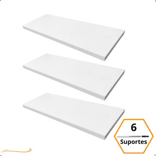 3 Prateleira 40x15 Com Suporte Invisivel Mdf Branco Organização Para Cozinha Banheiro Quarto Dormitorio Sala Lavabo Area Gourmet Escritorio Casa Lavanderia Kit Jogo Parede Decorativa Tabua 40cm Madeira Flutuante 40 Cm x 15 Cm Branca