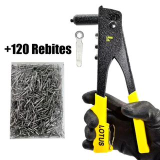 Rebitadeira Profissional Lotus Ferramentas Original Alicate Rebitador Manual + 120 Rebites + Broca 4mm