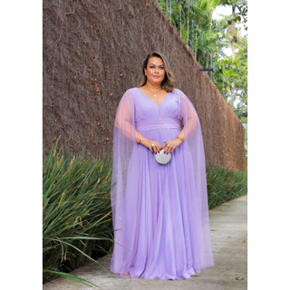 Vestido de Festa Isadora manga capa longa madrinhas noivas elegante