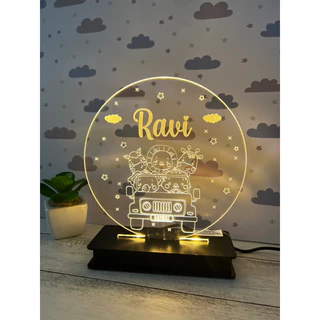 Luminária Led Safari Baby com nome a sua escolha. Acompanha fonte bivolt.
