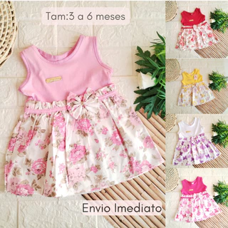 Vestido de Bebe com Pinças e Laço Helena Roupas para Bebe Menina Roupa Infantil Feminino
